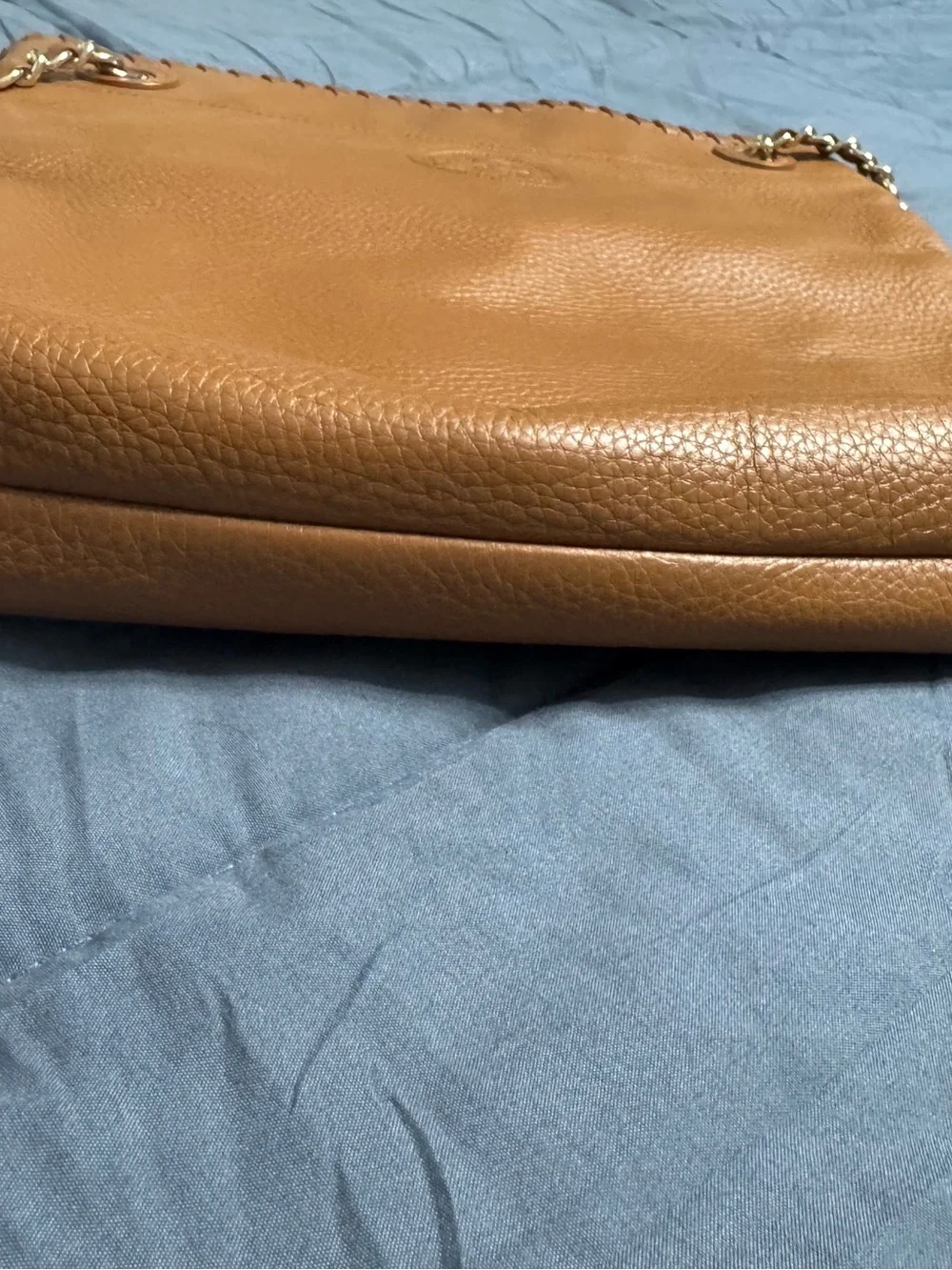 Tory Burch Marion Caramel Tan Leather Chain Shoulder Bag